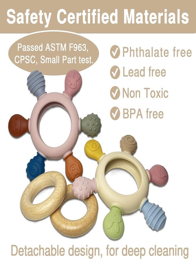 GONIPIMI Silicone Teething Toys, Natural Wooden Ring with Silicone Teething Cover, Teething Toys for Babies 0-6 Months, BPA Free, Infant Toys for Teething Relief, Baby Chew Toys, Wooden Baby Toy Gifts - Image 5