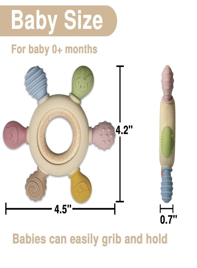 GONIPIMI Silicone Teething Toys, Natural Wooden Ring with Silicone Teething Cover, Teething Toys for Babies 0-6 Months, BPA Free, Infant Toys for Teething Relief, Baby Chew Toys, Wooden Baby Toy Gifts - Image 3