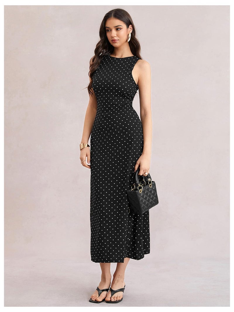 Verdusa Women's Polka Dots Backless Dress Sleeveless Going Out Long Dresses Brunch Outfits Black Large - Image 5