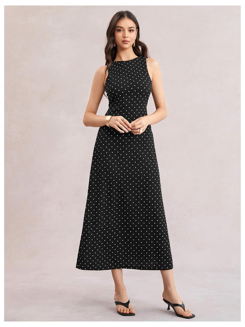 Verdusa Women's Polka Dots Backless Dress Sleeveless Going Out Long Dresses Brunch Outfits Black Large - Image 4