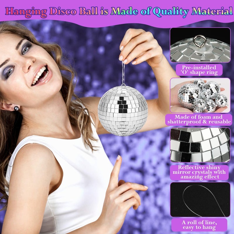 Flasoo 70 PCS Disco Ball, 5 Sizes Disco Ball Ornaments, 4/3.2/2.4/2/1.2 Inch Hanging Mirror Ball, Mini Disco Balls Cake Topper Disco Themed Party Wedding Christmas Tree Decor Holiday Party Supplies - Image 5