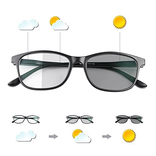 MIRYEA Photochromic Nearsighted Distance Glasses Transition Sunglasses For Men Women Retro Myopia Glasses TR90 Lightweight Negative Power Shortsighted Black Full Frame Eyewear Anit Glare UV Protection - Image 1