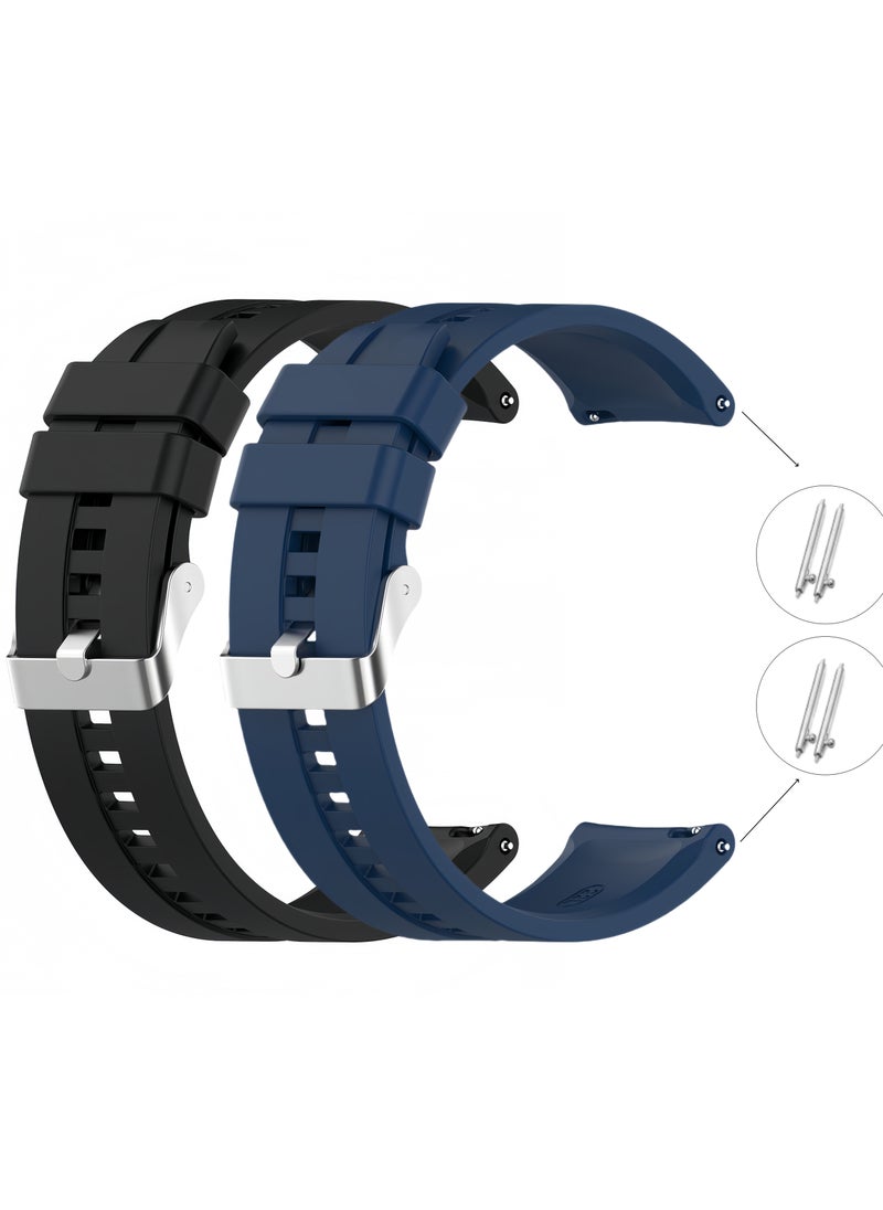 Generic 2pcs Silicone Replacement Strap Watchband for Huawei Watch 3/3Pro Dark Blue/Black  - Image 1