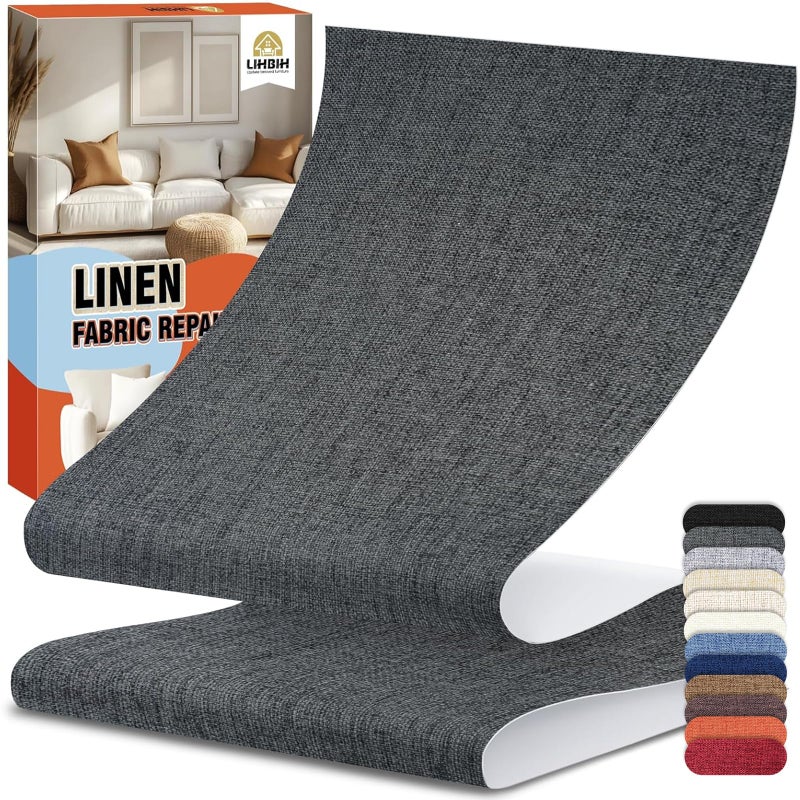 LIHBIH Linen Fabric Repair Tape 4.7x63 Inch, Self Adhesive Couch Patch Repair Fabric Tape for Furniture, Linen Patch Kit for Couch, Carpet, Upholstery, Chair, Sofa, Cushion, Bag (Dark Grey) - Image 1