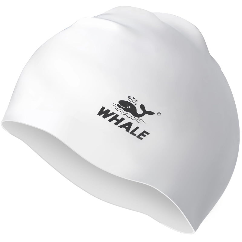 WHALE Extra Large Swim Cap for Women Men Non-Slip, High Elasticity Keeps Hair Dry Unisex Large Size Suitable for Long Hair, Curly Hair and African Dreadlocks (White) - Image 1