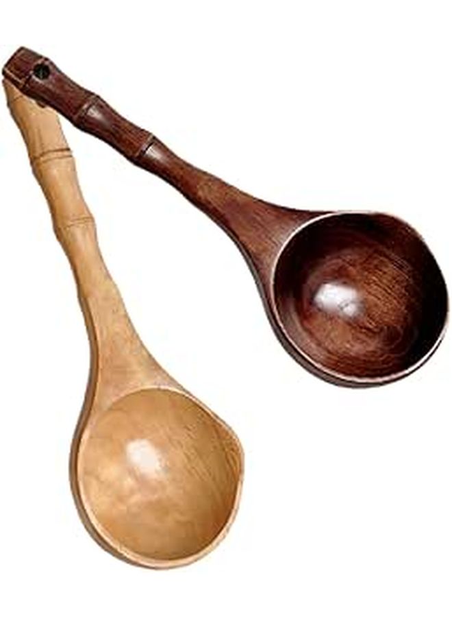 2Pcs Wooden Water Ladle and Cooking Spoon Set Multipurpose Kitchen Scoop Natural Wood Random Color - Image 1