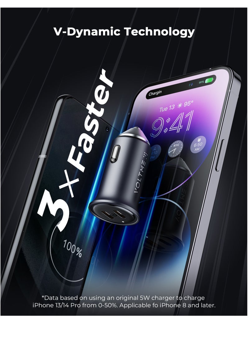 VOLTME 30W Dual USB-C Car Charger Adapter, PD 3.0 Fast Charging for iPhone 16/16 Pro Max/15/14/13/12/11 Series, iPad Pro/Air/Mini, Samsung Galaxy S25/S25 Ultra/S24/S23/S22/S21, Pixel, Android Phones – Type-C Fast Car Charger for In-Car Charging and Travel Use (Blue)  - Image 2