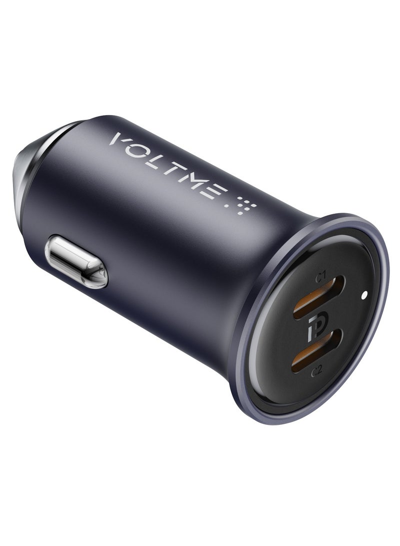 VOLTME 30W Dual USB-C Car Charger Adapter, PD 3.0 Fast Charging for iPhone 16/16 Pro Max/15/14/13/12/11 Series, iPad Pro/Air/Mini, Samsung Galaxy S25/S25 Ultra/S24/S23/S22/S21, Pixel, Android Phones – Type-C Fast Car Charger for In-Car Charging and Travel Use (Blue)  - Image 1