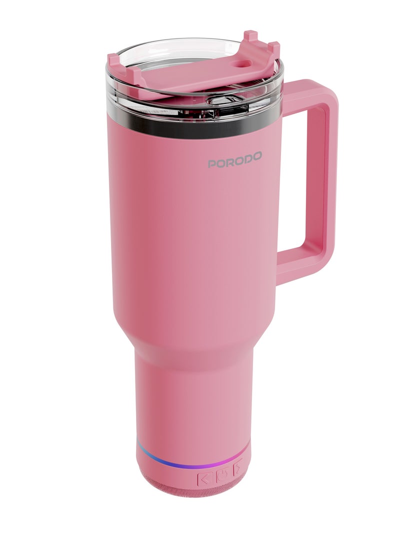 بورودو كوب محمول مع مكبر صوت بلوتوث / سعة 1.2 / وظيفة مزدوجة / سعة بطارية 300 مللي أمبير / ساعة / مادة الفولاذ المقاوم للصدأ 304 / واجهة شحن من النوع C - وردي - Image 1