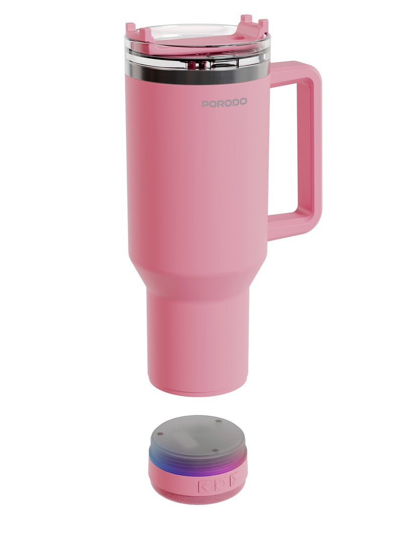 بورودو كوب محمول مع مكبر صوت بلوتوث / سعة 1.2 / وظيفة مزدوجة / سعة بطارية 300 مللي أمبير / ساعة / مادة الفولاذ المقاوم للصدأ 304 / واجهة شحن من النوع C - وردي - Image 4