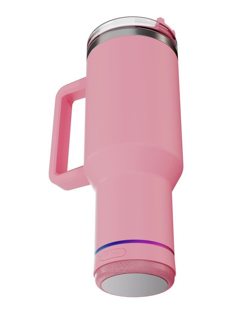 بورودو كوب محمول مع مكبر صوت بلوتوث / سعة 1.2 / وظيفة مزدوجة / سعة بطارية 300 مللي أمبير / ساعة / مادة الفولاذ المقاوم للصدأ 304 / واجهة شحن من النوع C - وردي - Image 5