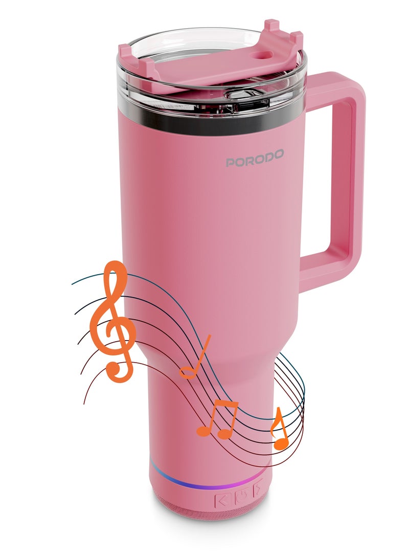 بورودو كوب محمول مع مكبر صوت بلوتوث / سعة 1.2 / وظيفة مزدوجة / سعة بطارية 300 مللي أمبير / ساعة / مادة الفولاذ المقاوم للصدأ 304 / واجهة شحن من النوع C - وردي - Image 3