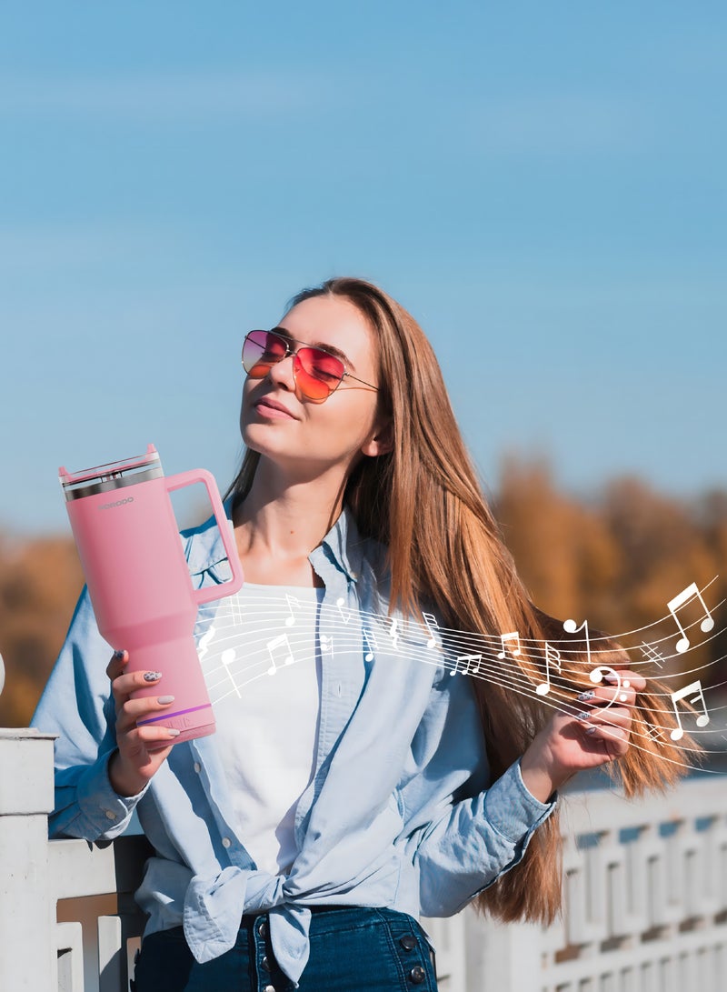 بورودو كوب محمول مع مكبر صوت بلوتوث / سعة 1.2 / وظيفة مزدوجة / سعة بطارية 300 مللي أمبير / ساعة / مادة الفولاذ المقاوم للصدأ 304 / واجهة شحن من النوع C - وردي - Image 2