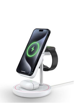 SKA 4-in-1 Magnetic Wireless Charging Station – 10W Fast Charge & 5000mAh Power Bank – USB-C, USB-A – Compatible with iPhone 16/15/14, AirPods, Apple Watch, Samsung – White  - Image 1