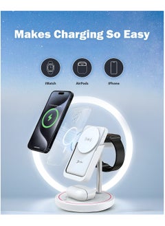 SKA 4-in-1 Magnetic Wireless Charging Station – 10W Fast Charge & 5000mAh Power Bank – USB-C, USB-A – Compatible with iPhone 16/15/14, AirPods, Apple Watch, Samsung – White  - Image 4