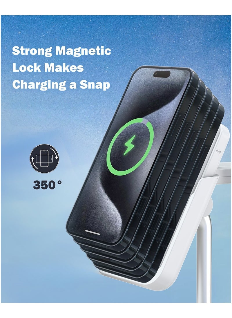 SKA 4-in-1 Magnetic Wireless Charging Station – 10W Fast Charge & 5000mAh Power Bank – USB-C, USB-A – Compatible with iPhone 16/15/14, AirPods, Apple Watch, Samsung – White  - Image 5