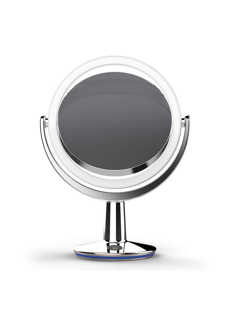 BioMax BIOMAX SuperGlow 9 Round Shaped DualSided Lighted Makeup Mirror 1X5X Magnifying Vanity Mirror Brightness 1000Lux 360 Degree Rotating Adjustable Brightness Mirror Brushed Nickel Finish 
