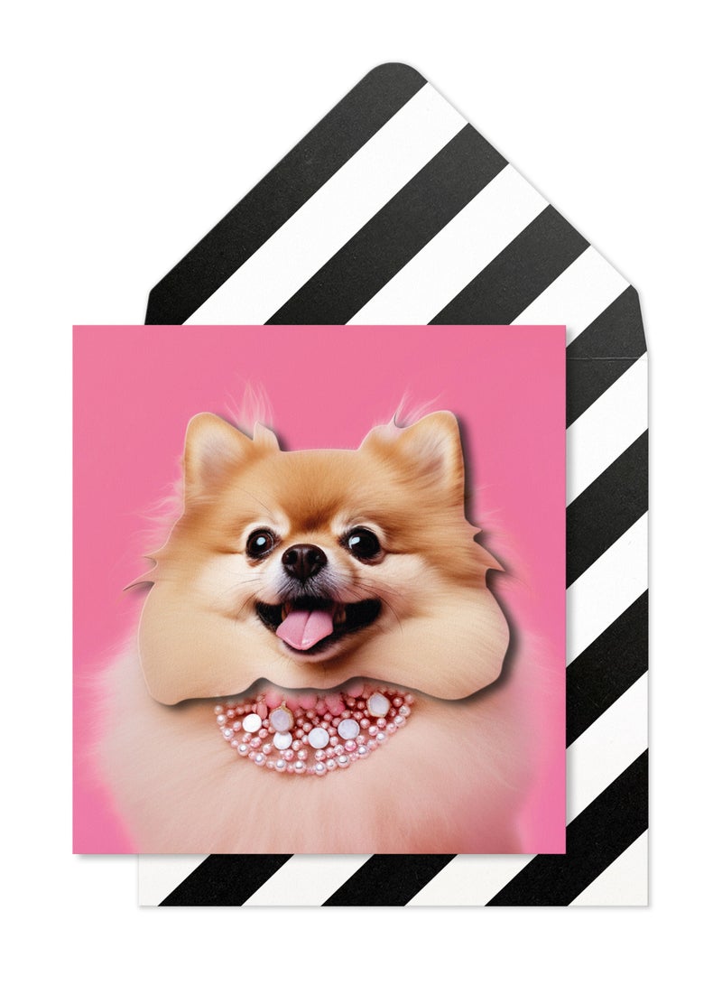 Tache Birthday Greeting Card Blank Inside, Pomeranian Dog Design - Image 1