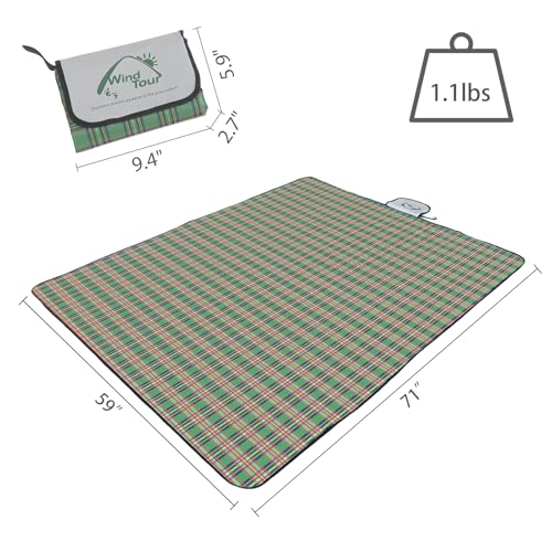 Wind Tour Waterproof Picnic Blanket with Carry Strap - Foldable Sandproof Outdoor Mat for Camping, Beach, Park - 59" x 71",Green(Single Mat) - Image 2