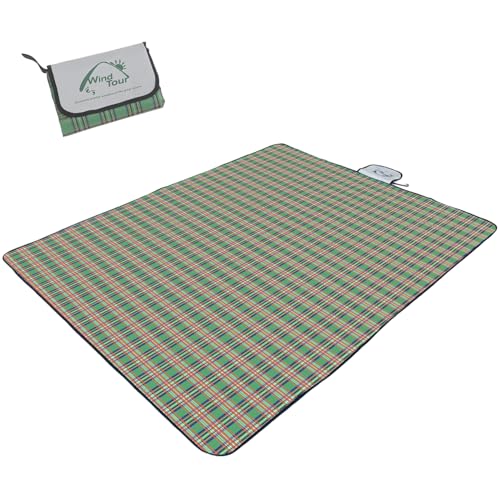 Wind Tour Waterproof Picnic Blanket with Carry Strap - Foldable Sandproof Outdoor Mat for Camping, Beach, Park - 59" x 71",Green(Single Mat) - Image 1