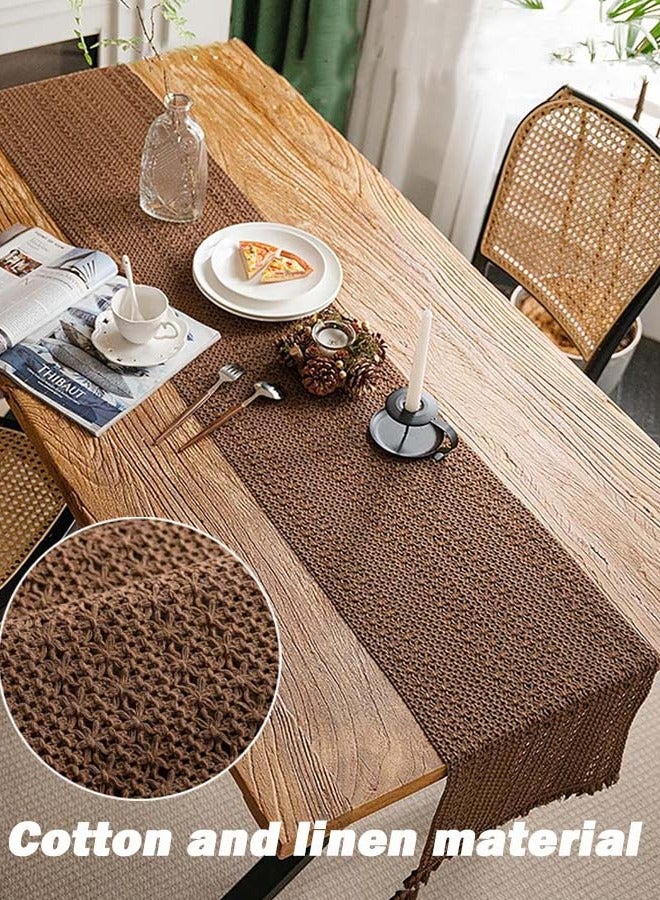 YIM-VIBEHAUS Boho Table Runner Woven Table Runner with Tassels Linen Tablecloth for Table Decoration Party 30×180cm  - Image 2