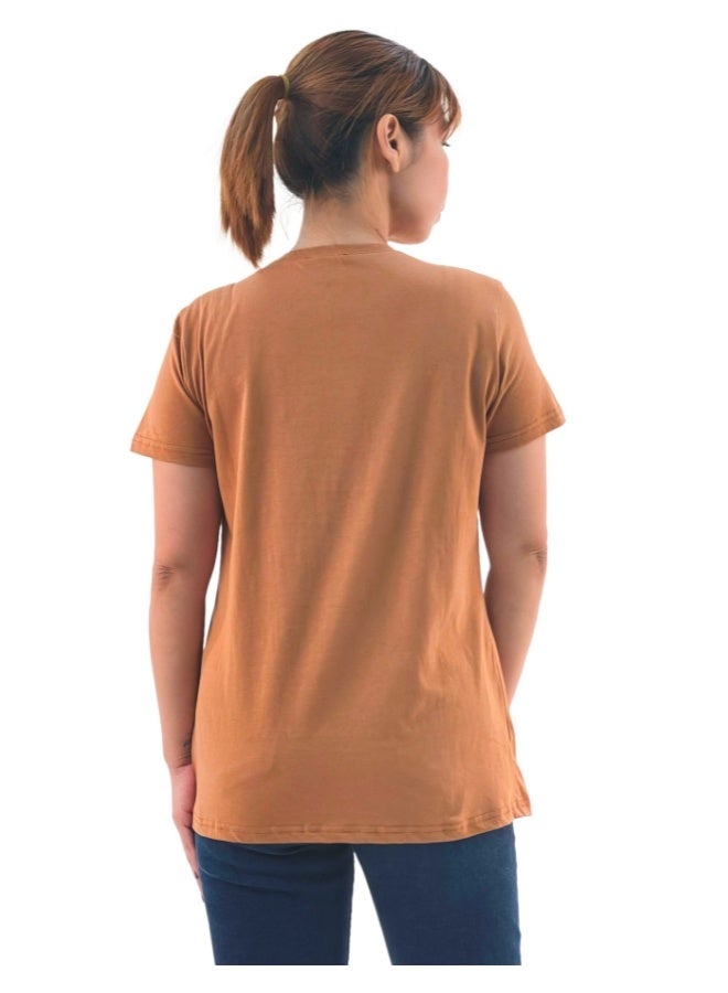 JOANNA W203012 Women's Lady With Butterfly Print Round Neck Short Sleeve T-Shirt - Brown - L - Image 3