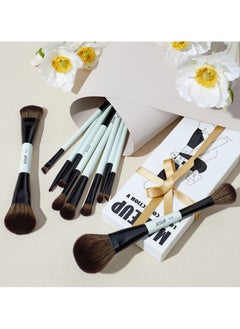 Jessup Jessup Makeup Brushes Set 10pcs, Double Sided Foundation Contour Blush Highlight Blending Eyebrow Brush Eyeshadow Eyeliner Concealer Brush, Bright Cyan Cruelty Free Cosmetic Tools T500  - Image 4
