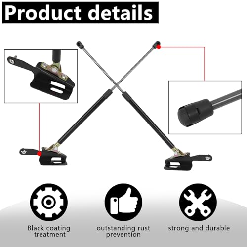 VKVXCLON Hood Shocks Lift Support Compatible with Wrangler JK&Unlimited 2011-2018 Front Engine Hood Struts Stainless Steel Bolt-in System(All Black Components Struts) - Image 2