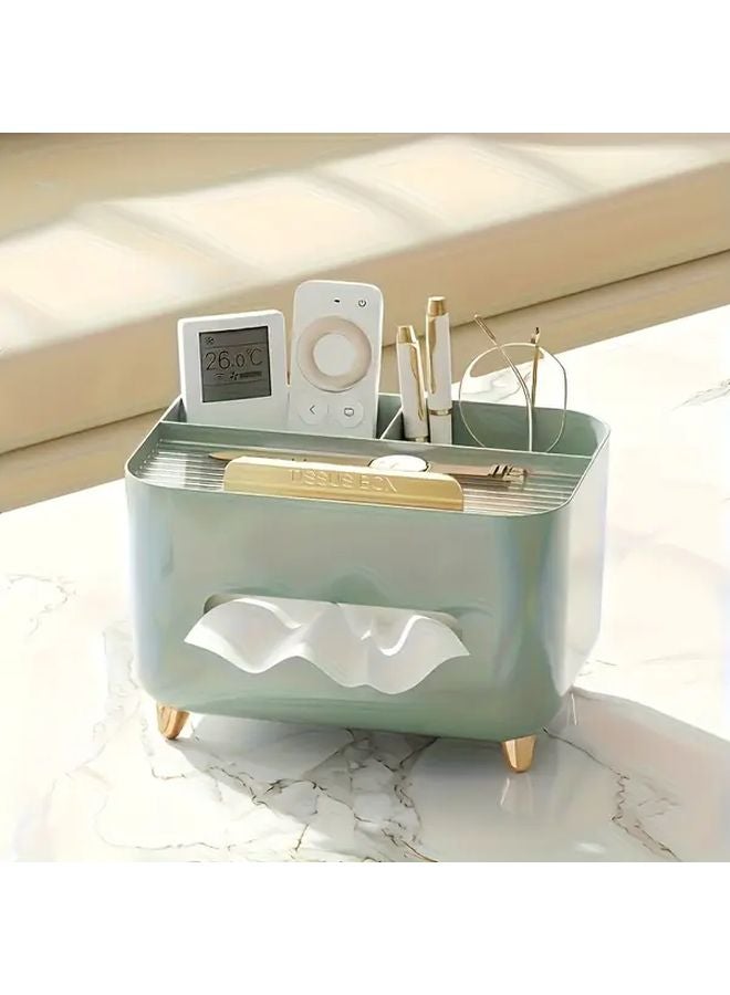 Modern Minimalist Light Luxury Green Golden Plastic Storage Box with Tissue Holder - Image 1
