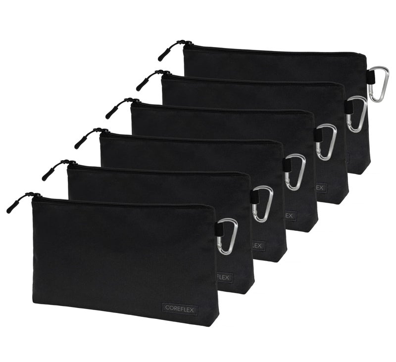 COREFLEX Premium Tool Pouch Zipper Bag, Small Tool Bag, Multipurpose Storage pouch, Heavy duty Flat Bottom Tool bag with YKK Zipper (6 pack Large 12inch Black) - Image 1
