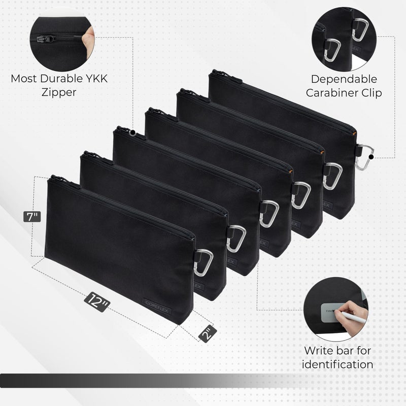 COREFLEX Premium Tool Pouch Zipper Bag, Small Tool Bag, Multipurpose Storage pouch, Heavy duty Flat Bottom Tool bag with YKK Zipper (6 pack Large 12inch Black) - Image 3