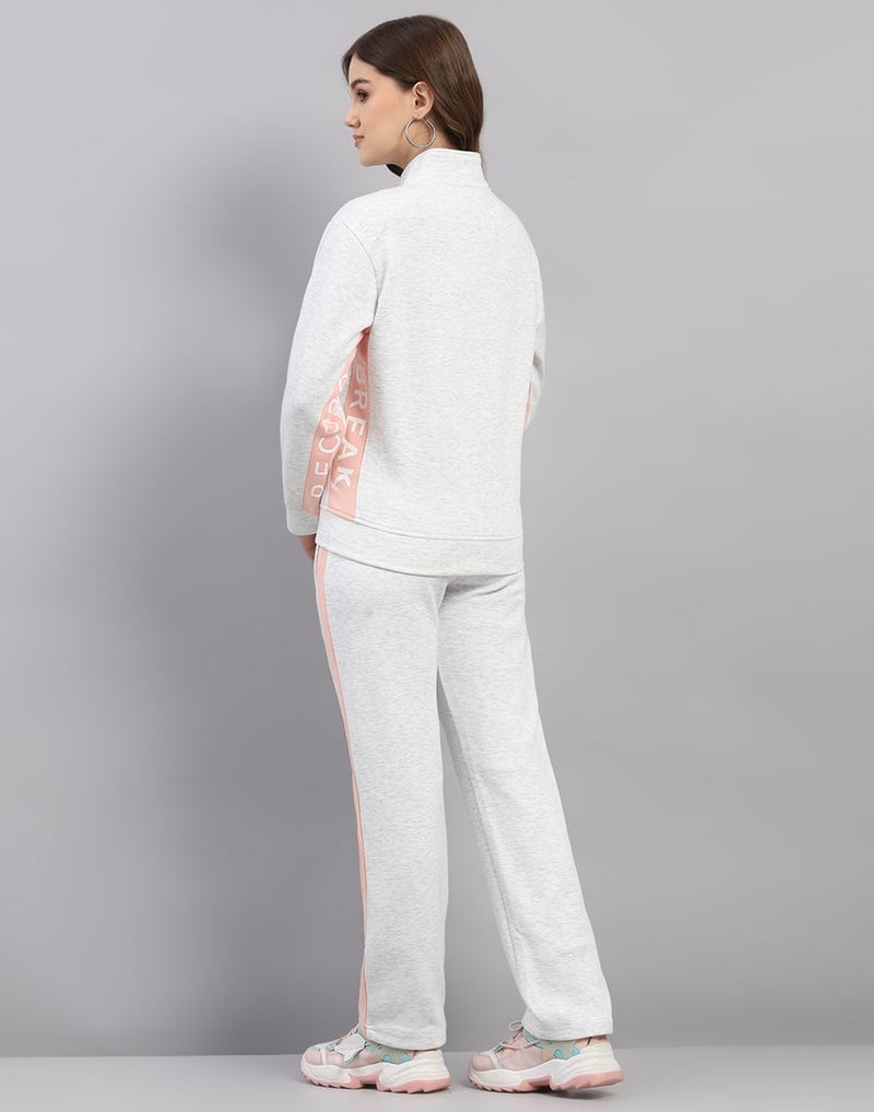 Monte Carlo Womens Regular Fit Printed Mock Collar Full Sleeve Winter Tracksuit Sportswear Set with Jacket and Lower | Comfortable Activewear for Gym Running & Training Off White M - Image 4
