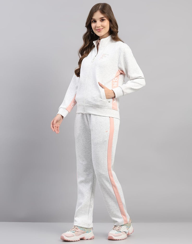 Monte Carlo Womens Regular Fit Printed Mock Collar Full Sleeve Winter Tracksuit Sportswear Set with Jacket and Lower | Comfortable Activewear for Gym Running & Training Off White M - Image 2