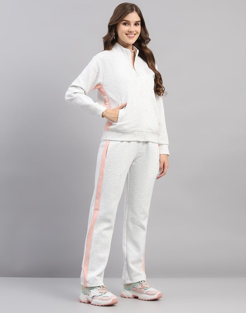 Monte Carlo Womens Regular Fit Printed Mock Collar Full Sleeve Winter Tracksuit Sportswear Set with Jacket and Lower | Comfortable Activewear for Gym Running & Training Off White M - Image 3