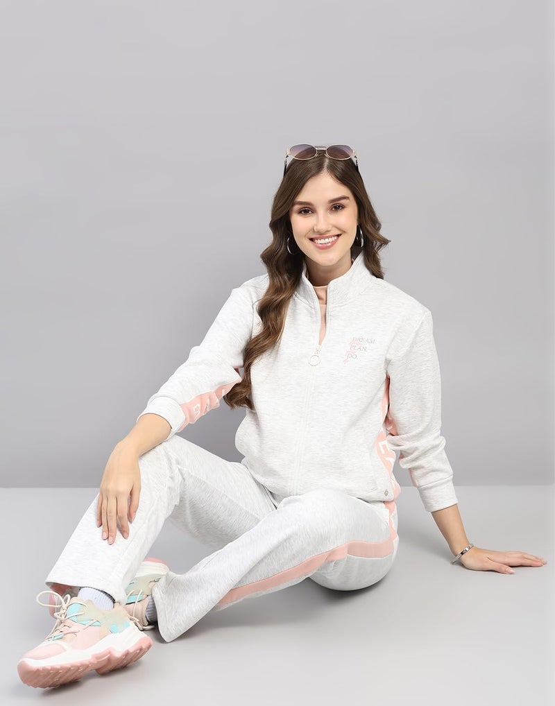 Monte Carlo Womens Regular Fit Printed Mock Collar Full Sleeve Winter Tracksuit Sportswear Set with Jacket and Lower | Comfortable Activewear for Gym Running & Training Off White M - Image 5