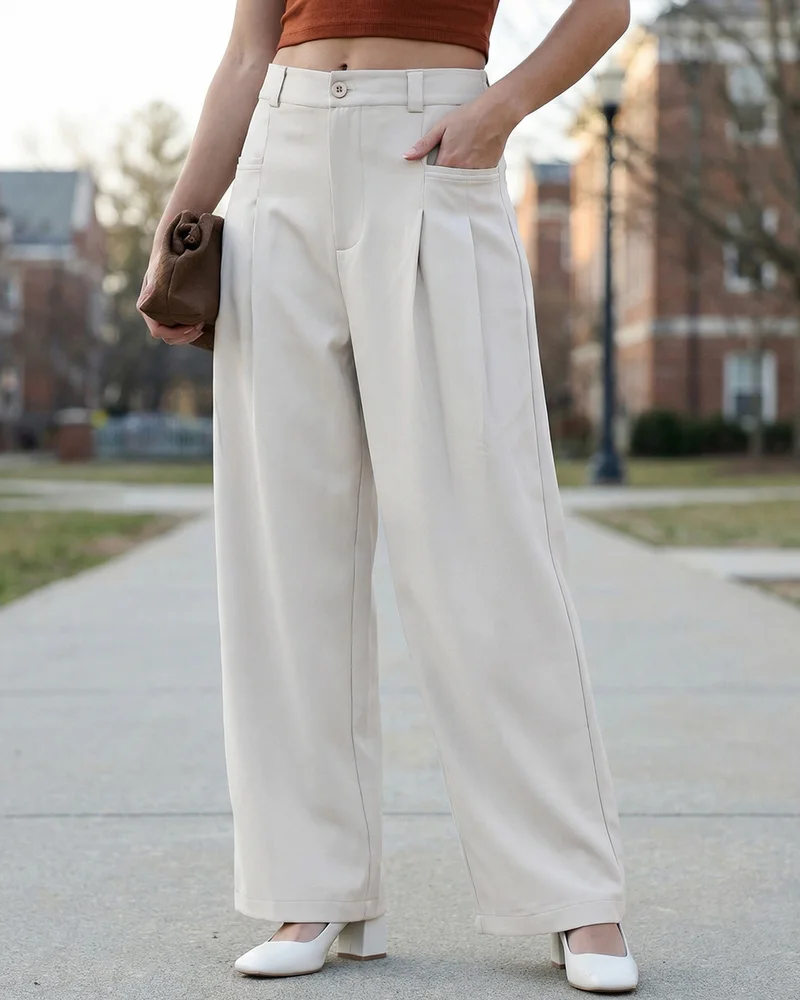 bewakoof Women's Light Grey Oversized Korean Pants