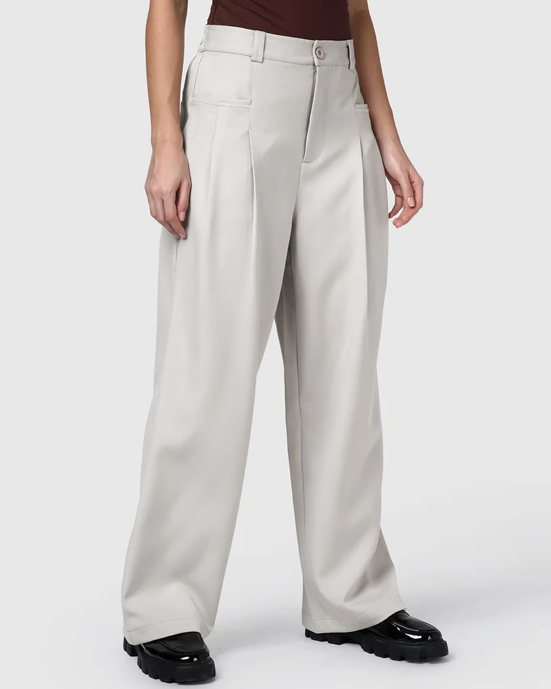 bewakoof Women's Light Grey Oversized Korean Pants