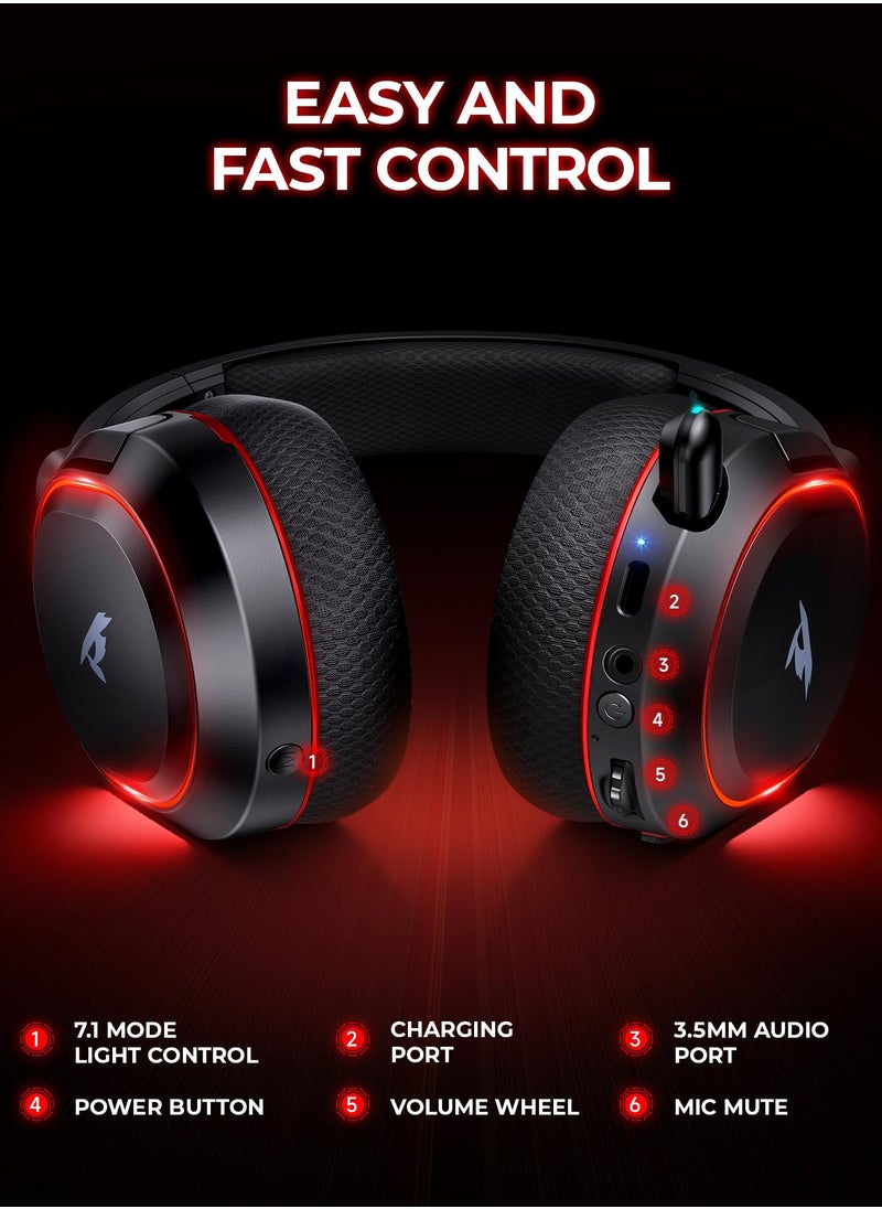 Picun - Wireless Gaming Headset, 7.1 Surround Sound,2.4GHz USB Gaming Headphones Bluetooth ENC Noise Canceling Mic, Bluetooth Headset for PC PS5 PS4 Mac Switch - Image 1