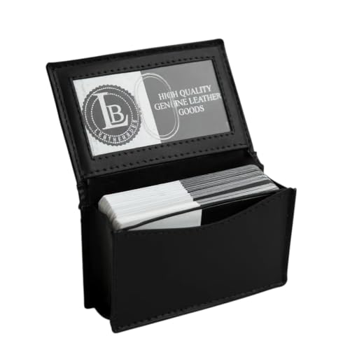 LB LEATHERBOSS Leatherboss Genuine Leather Business Card Holder Wallet | Expandable Pocket, Credit Card & ID Slots | Stylish & Compact | Black - Image 1