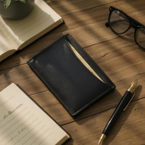 LB LEATHERBOSS Leatherboss Genuine Leather Business Card Holder Wallet | Expandable Pocket, Credit Card & ID Slots | Stylish & Compact | Black - Image 3