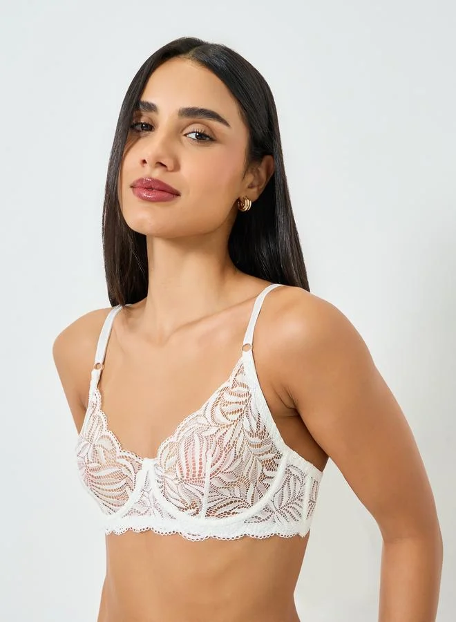 Take Two White White All Over Lace Non Padded Wired Bra and Brief Set for Women | Best Price UAE