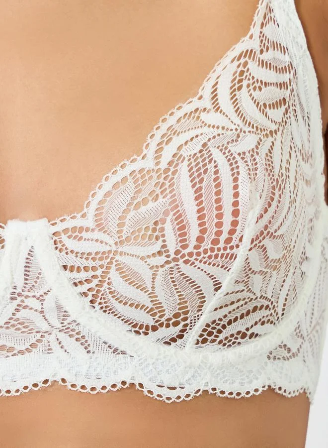 Take Two White White All Over Lace Non Padded Wired Bra and Brief Set for Women | Best Price UAE