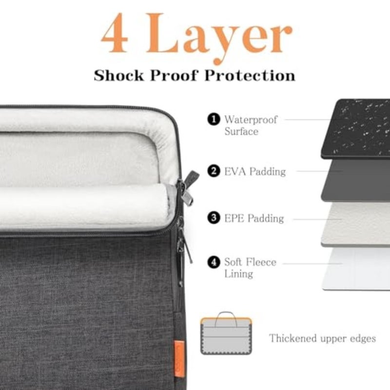 15.6 inch Protective Laptop Sleeve for MacBook Air 15 inch M2 A2941 2023/Pro 16 inch M4 M3 M2 M1 2024-2019, Black Square Quilted Nylon with 2 Pockets, Handle Belt - Image 5