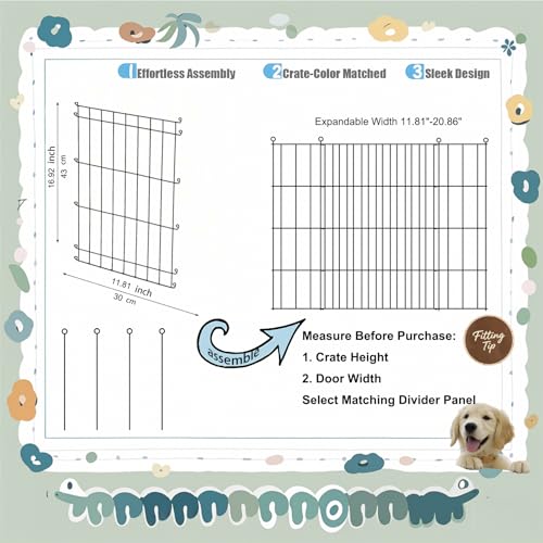 MENGSTER Dog Crate Divider Panel - 2 Pack Black Metal, Compatible with 24"-32" & Other Crate Sizes, 16.92" H x Adjustable Width 11.81"-20.86"(Dog Crate NOT Included) - Image 2