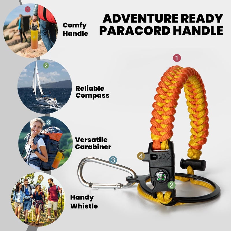 RAYMYLO RAYMYLO Insulated Water Bottle 40 oz  Triple Wall Vacuum Stainless Steel (Cold for 48 Hrs)  Leak Proof & Non-BPA  Modern Water Flask Jug with Paracord Handle & Straw Spout Lids  Ombre Orange  - Image 4