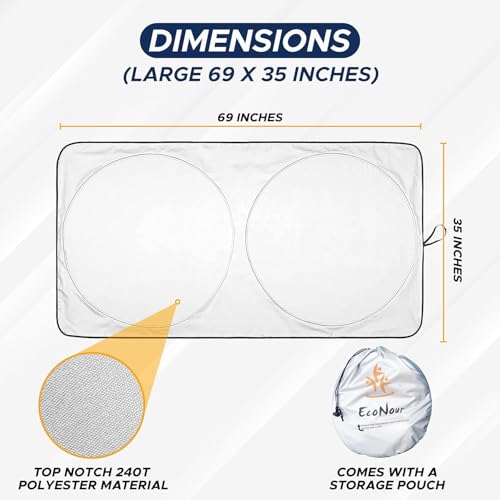 EcoNour Foldable Car Windshield Sunshade | Sun Shade for Car Windows Blocks UV Rays and Keeps The Heat Out | Foldable Essential Accessory for Enhanced Comfort XXX-Large (70 x 42 inches) - Image 3