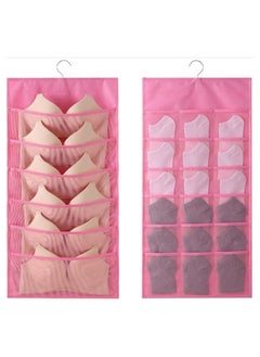 ALMUFARREJ Hanging Bra Organizers for Hanging Bra, Socks, Lingerie Double Sided with Mesh Pockets Pink  - Image 1