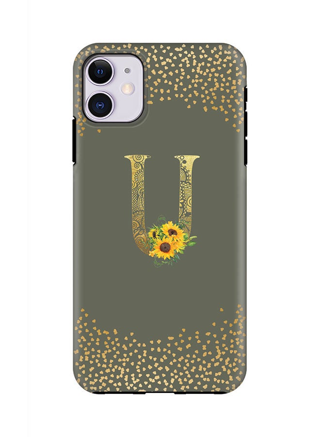 Stylizedd Monogram Tough Series for Apple iPhone 11 Custom Initials Floral Mandala Pattern Tough Pro Dual Layer hybrid PC inner TPU protection Alphabet- U (Olive Green) - Image 1