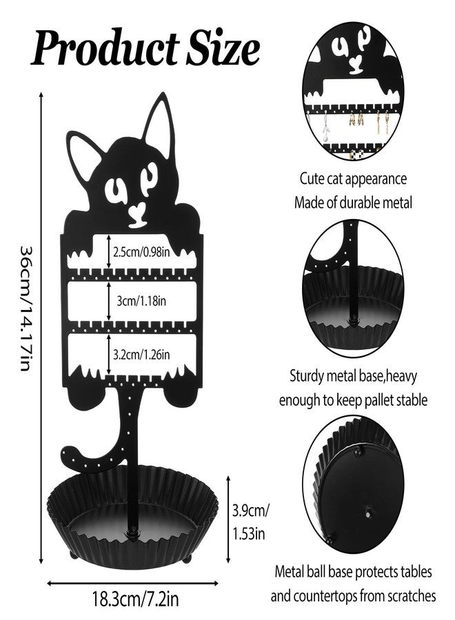 AojSup Cat Earring Holder - Earring Tree Organizer for Girls, Cute Cat Shaped Jewelry Stand with 36 Holes for Studs & Dangles, Metal Hanging Organizer for Necklaces & Rings (14.17" x 7.2" x 7.2") - Image 2
