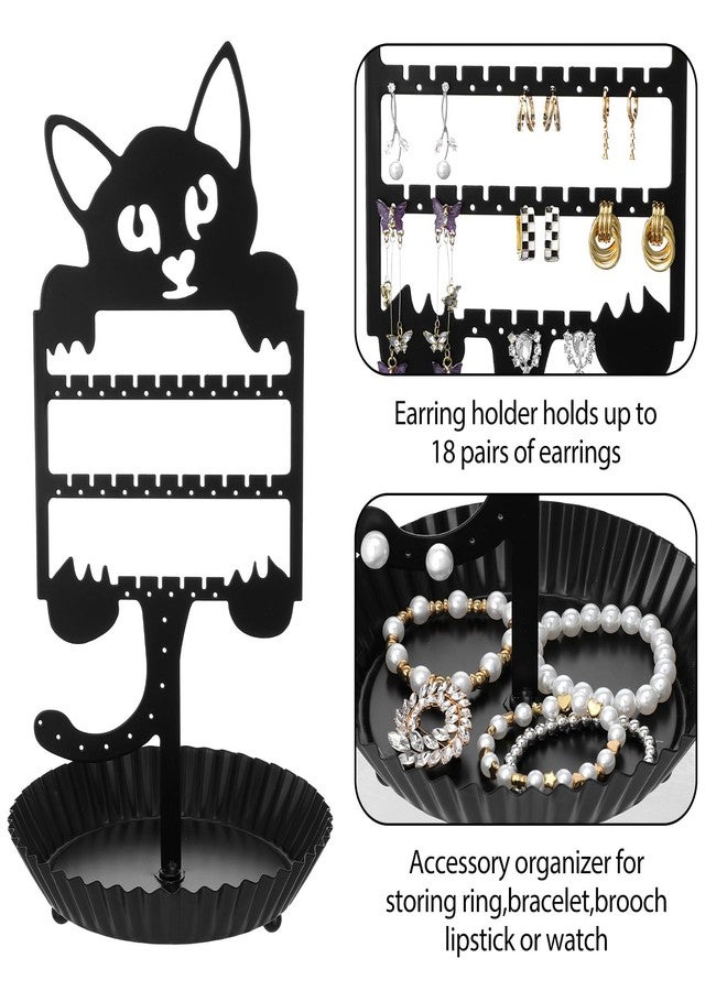 AojSup Cat Earring Holder - Earring Tree Organizer for Girls, Cute Cat Shaped Jewelry Stand with 36 Holes for Studs & Dangles, Metal Hanging Organizer for Necklaces & Rings (14.17" x 7.2" x 7.2") - Image 3